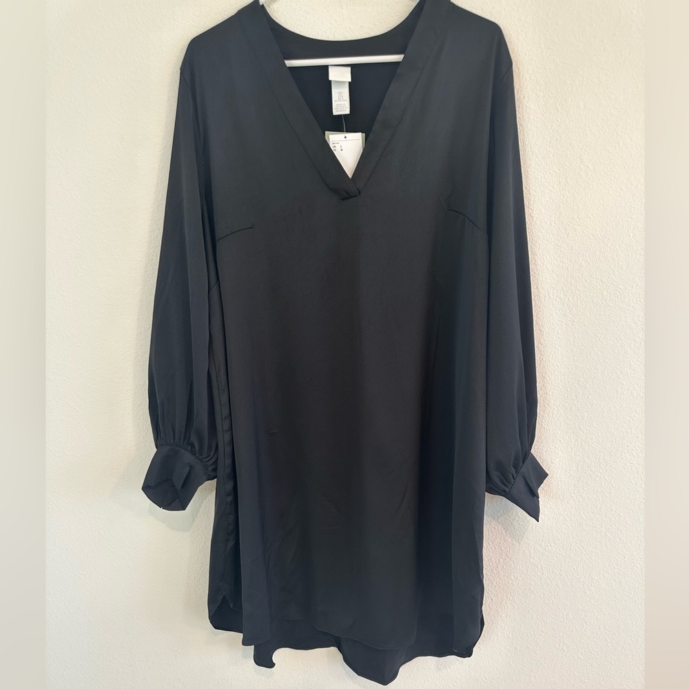 H&M Satin Relaxed Fit Long Sleeve Short Dress